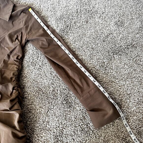 Zara Brown Ruched Button Up Mini Dress Size S - Picture 3 of 6